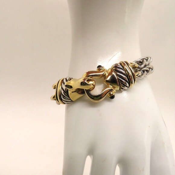 Vintage Bracelet Gold Silver Tone Hook Magnetic Clasp Woven Chain Design - Picture 1 of 16